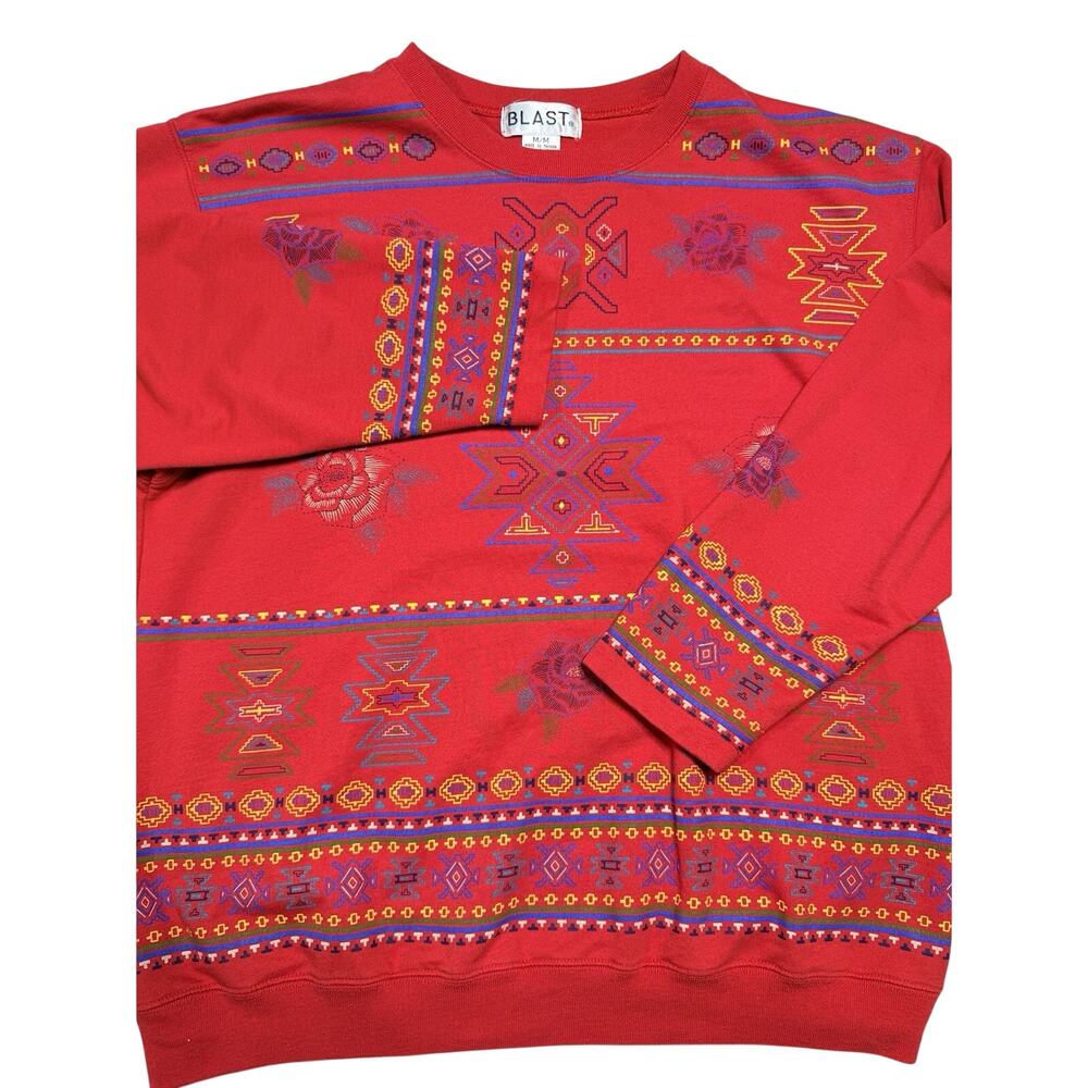 VTG Blast Poly Cotton Southwest Geometric Print Sweatshirt Sz Med Ugly-Cute